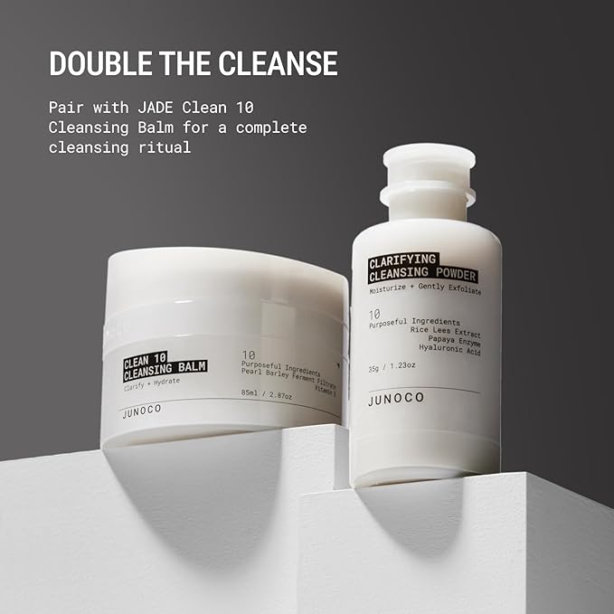 JUNO & Co. JADE Clarifying Cleansing Powder, Refillable Exfoliating Enzyme Face Cleanser to Enhance Smooth, Hydrated Skin