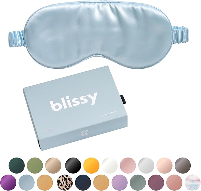 Blissy Silk Sleep Mask - Silk Eye Sleeping Mask for Women & Men for Total Blackout - 100% Pure Mulberry Silk, 22 Momme 6a Fibers - Blindfold Silk Sleep Mask Side Sleeper Eye Cover (Sky Blue)