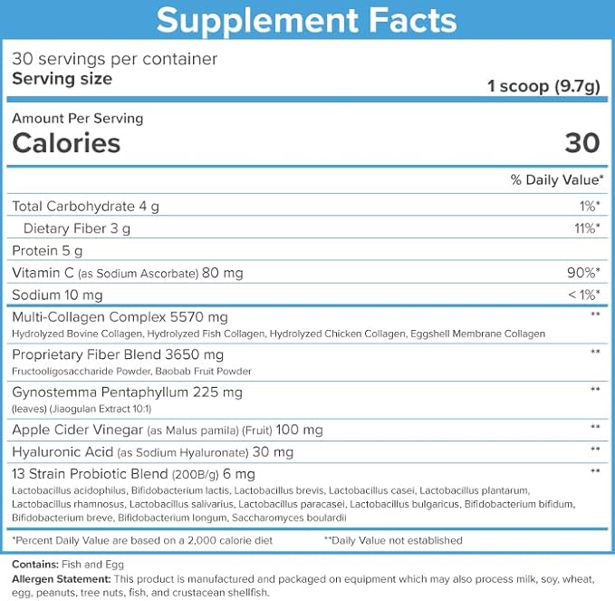 SkinnyFit Super Youth Unflavored Multi-Collagen Peptides + Probiotics, Baobab Fiber, Apple Cider Vinegar, Hyaluronic Acid, & Vitamin C, Skin, Hair, Joint & Metabolism Support, 30 Servings