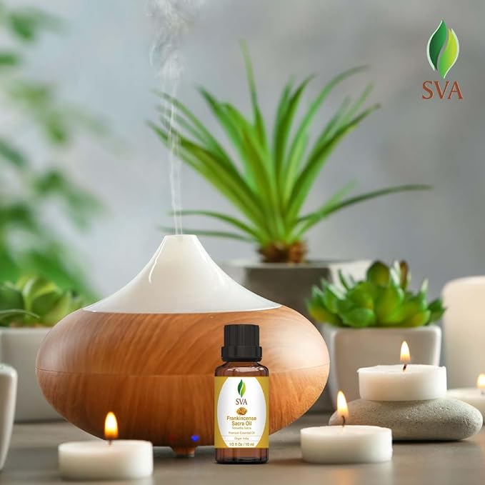 SVA Frankincense Essential Oil – 1/3 Fl Oz – 100% Natural Frankincense Sacred Oil - for Diffuser, Hair Care, Face, Skin Care, Aromatherapy, Scalp and Body Massage, Soap and Candle Making