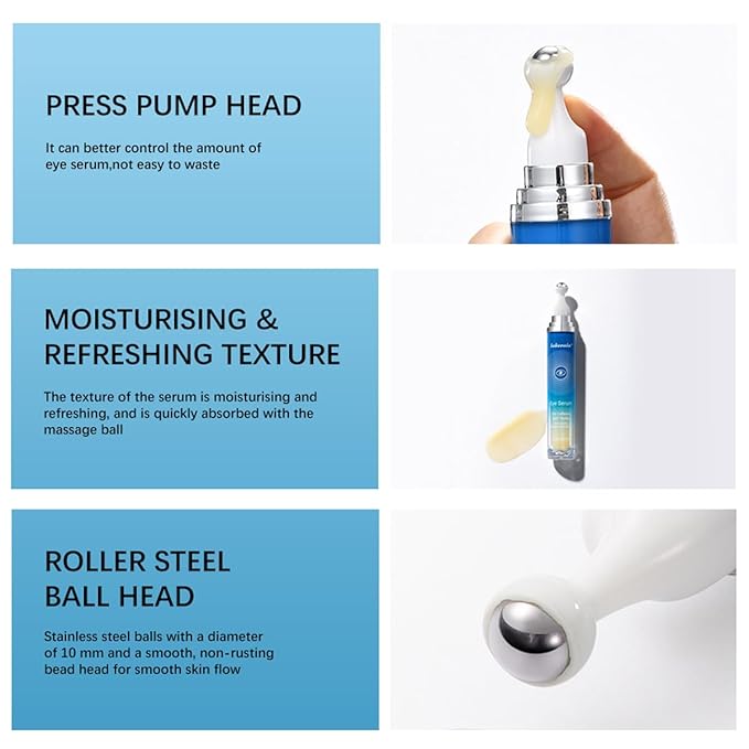 Eye Serum with Roller ball, 15 ML Eye Cream for Dark Circles and Puffiness, Anti-Aging Under Eye Roller Cream Reduce Wrinkles and fine lines