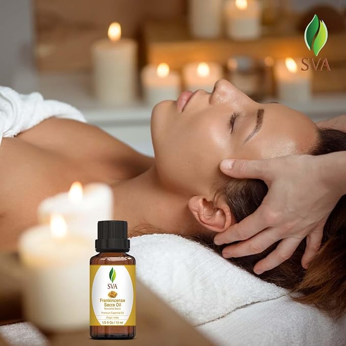 SVA Frankincense Essential Oil – 1/3 Fl Oz – 100% Natural Frankincense Sacred Oil - for Diffuser, Hair Care, Face, Skin Care, Aromatherapy, Scalp and Body Massage, Soap and Candle Making