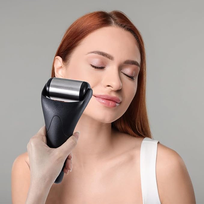2 Pack Ice Roller for Face - Stainless Steel & Black Roller, Eye Puffiness Relief, Reduce Pain, Skin Care Face Massager Tools Self Care Gift for Men Women