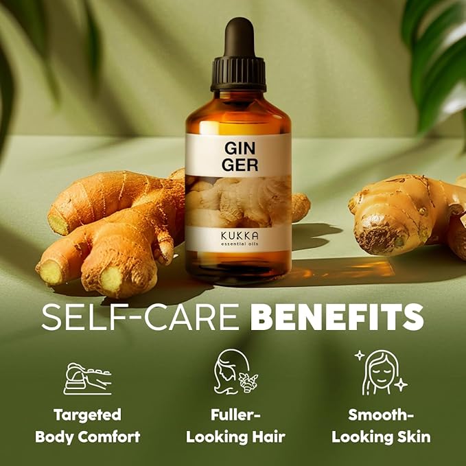 Kukka Ginger Essential Oil for Hair Skin & Massage - 4 Fl Oz - 100% Pure Natural for Soap Making Scent DIY, Spicy, Warming Scent, Nutrient Rich for More Healthy & Vibrant Lifestyle