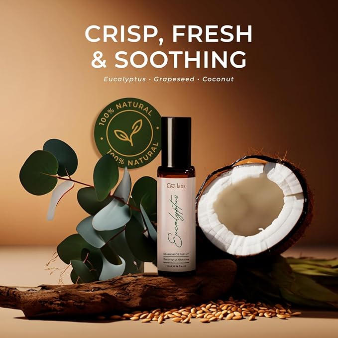 Gya Labs Eucalyptus Essential Oil Roll on for Soothing Comfort - 100% Pure Natural Eucalyptus Oil Roller for Skin, Relaxing Aromatherapy, Travel Size (0.34 Fl Oz)