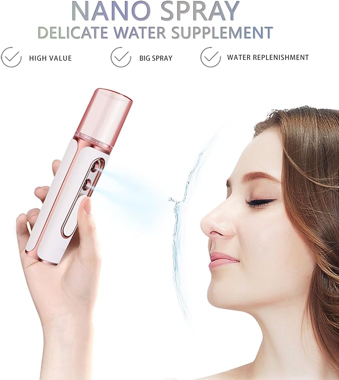 Nano Facial Mister, Cool Mist Face Steamer with 2 Spray Nozzle, USB Rechargeable, Visual Water Tank, Nano Mister for Eyelash Extensions, Skin Care, Daily Makeup, Deep Hydrating-Pink