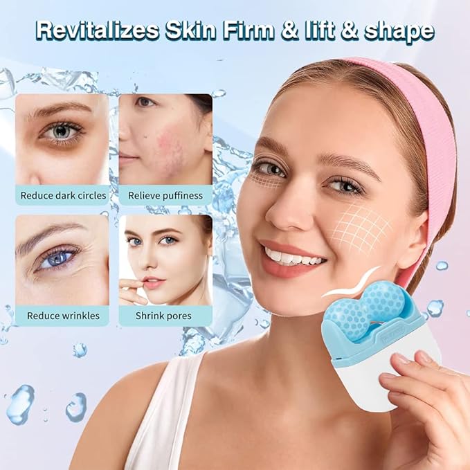 Ice Roller for Face & Eye, 2 in 1 Puffiness, Migraine, Pain Relief and Minor Injury Facial Ice Roller,Cold Therapy Massage Roller,Skin Care Products