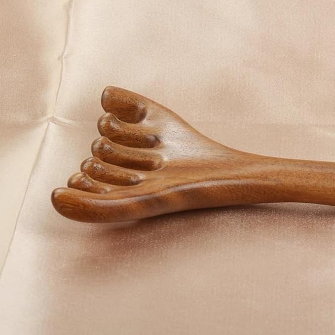 Golden Sandalwood Massager Tool Eye Massage Device Scalp Gua Sha Wooden Comb Forehead Massage Tools with Gift Box (6 Claws)