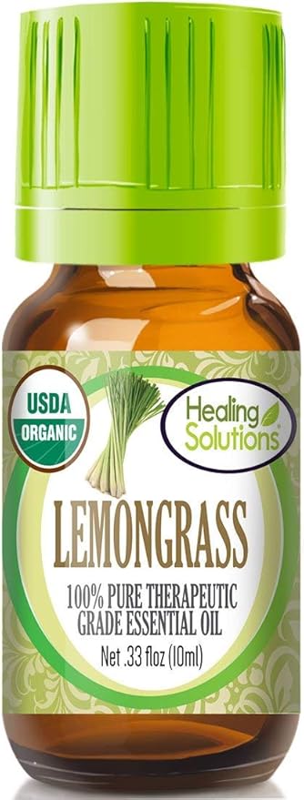Healing Solutions Organic Lemongrass Essential Oil, Undiluted & Pure for Bees, 0.33 oz (10ml)