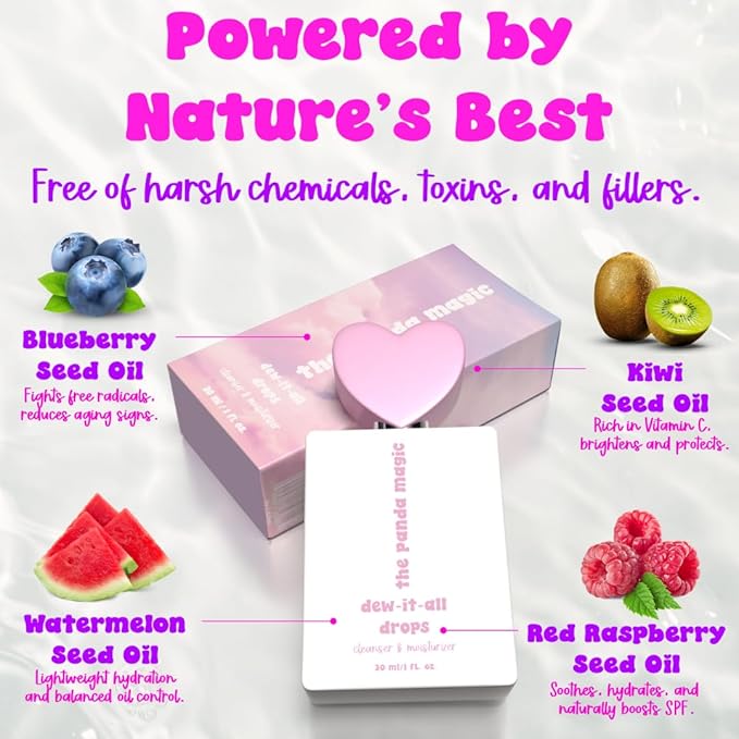 Dew-It-All Drops - Organic Face Cleanser & Moisturizer In One - Lightweight Hydrating Facial Oil for Glowing Skin – Natural Makeup Remover & Anti-Aging Serum - All Skin Types 30mL