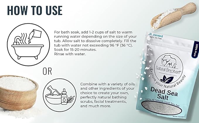 Natural Elephant Dead Sea Bath Salt Travel and Trial Sizes |100% Natural and Pure| Fine and Coarse Grain | Ideal for Baths and Soaks (8 oz Travel Size, Coarse Grain)