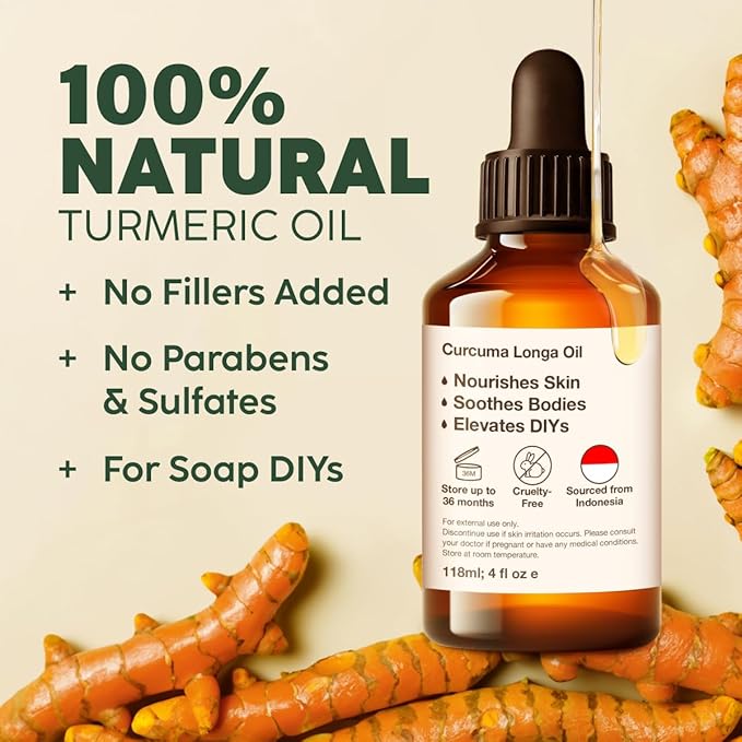 Kukka Turmeric Oil for Skin - 4 Fl Oz - 100% Pure Natural Turmeric Essential Oil, Herbaceous Scent, for Face, Hair, Aromatherapy, Candle & Making Scent DIY