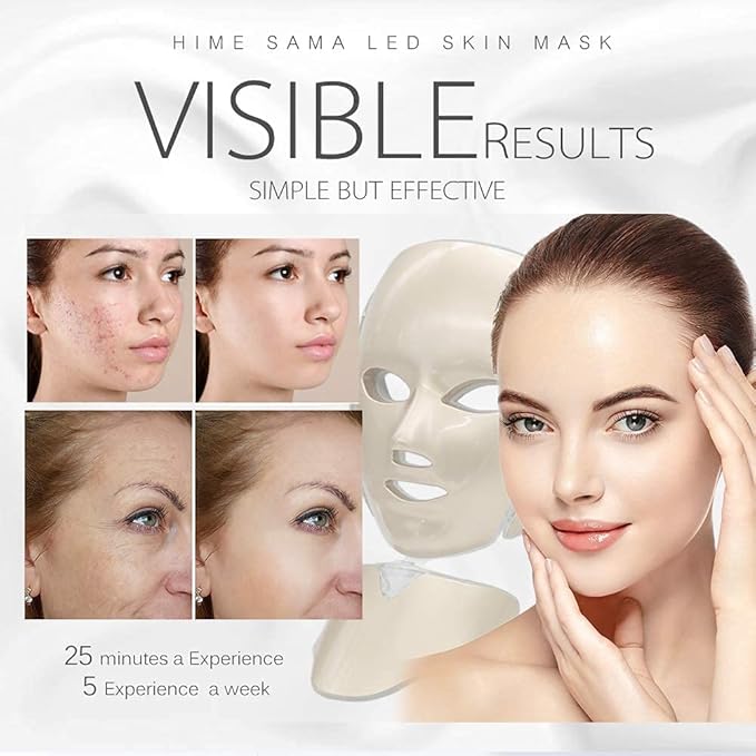 LED Face Mask - 7 Color LED Mask for Face and Neck Skin Care, FSA/HSA Eligible, Blue & Red LED Face Mask, Portable Facial Care Mask and Optical Cosmetic Mask for Home and Travel. A-021