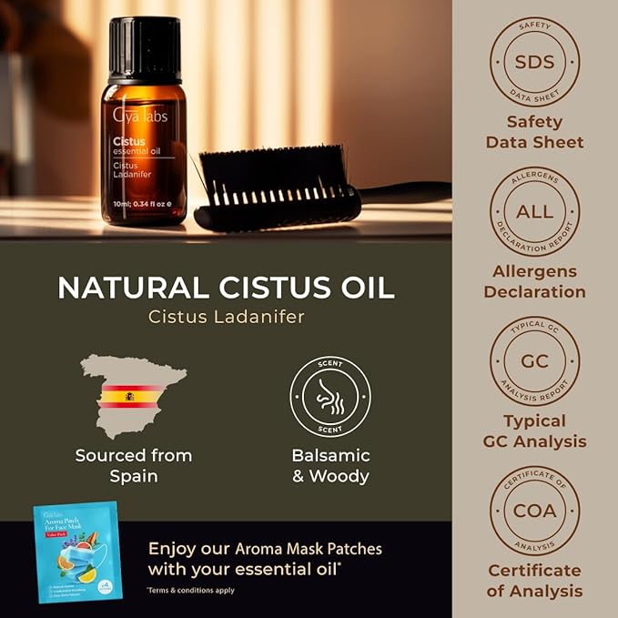 Gya Labs Cistus Essential Oil for Hair - 0.34 Fl Oz - 100% Pure Natural Cistus Oil for Diffuser, Skin, Aromatherapy, Candles & Soaps Making - Balsamic, Woody Scent