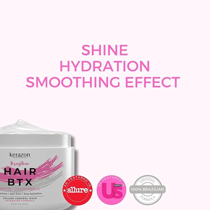 KERAZON Intensive Brazilian Hair BTX Smoothing Treatment 8oz 236ml For All Hair Types, Thermal Activated Hair Mask Damaged Hair and Long Lasting Volume And Frizz Control