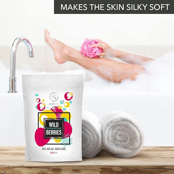 Foaming Bath Sea Salt Wild Berries 35 Oz (1000g) - Bubble Bath Salts with Almond & Grape Seed Essential Oil & Grapefruit Peel Oil for Bath Soak - Relaxing Bath - Relaxation - Aromatherapy Bath Salts