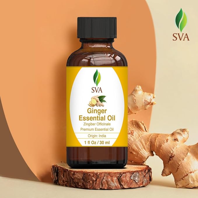 SVA Ginger Essential Oil – 1 Fl Oz – 100% Natural Ginger Oil - for Diffuser, Hair Care, Face, Skin Care, Aromatherapy, Scalp and Body Massage, Soap and Candle Making – with Dropper
