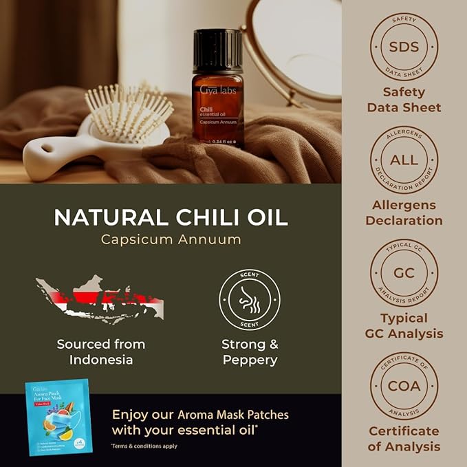 Gya Labs Chili Essential Oil for Hair Healthy - 0.34 Fl Oz - 100% Pure Natural Chili Oil for Skin, Diffusers, Candle Making Scent - Refreshing & Favorite Among Fitness Enthusiasts