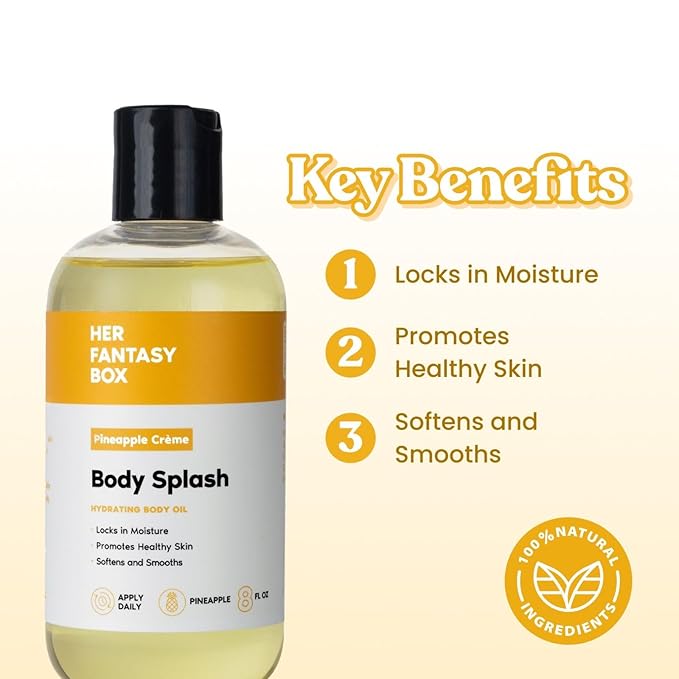 Her Fantasy Box Body Splash Hydrating Body Oil (Pineapple Creme) - Moisturizing, Non-Greasy Formula for Soft, Smooth Skin - All-Natural, Lightweight & Nourishing