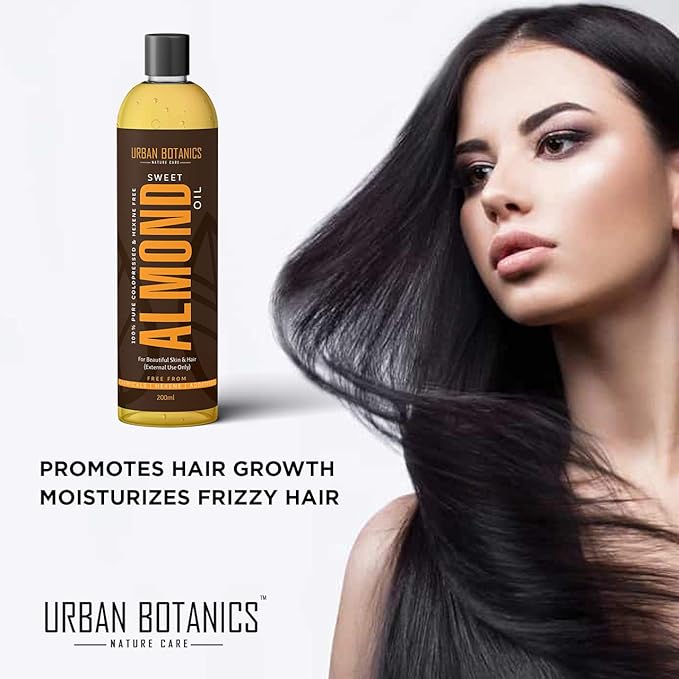 Pure Cold Pressed Sweet Almond Oil for Hair and Skin, 6.76 fl.Oz (Odorless)