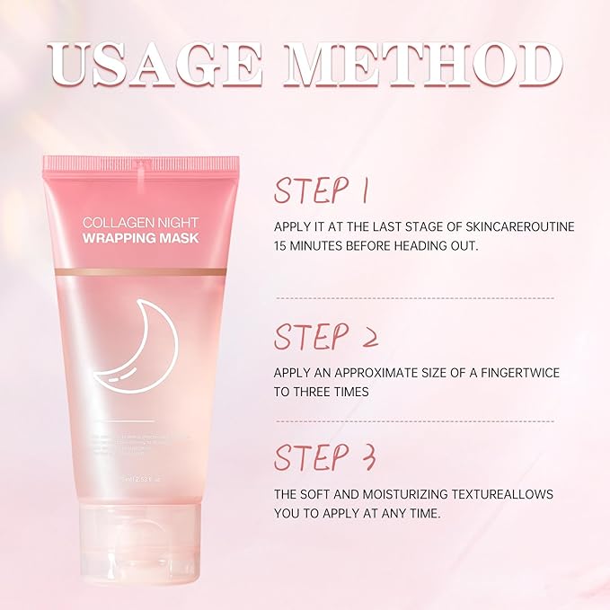 Collagen Night Wrapping Mask, Collagen Overnight Wrapping Peel off Facial Mask, Overnight Face Masks for Women, Korean Peel off Face Mask for Hydrates and Tightens Skin, 2.53 fl.oz (1)