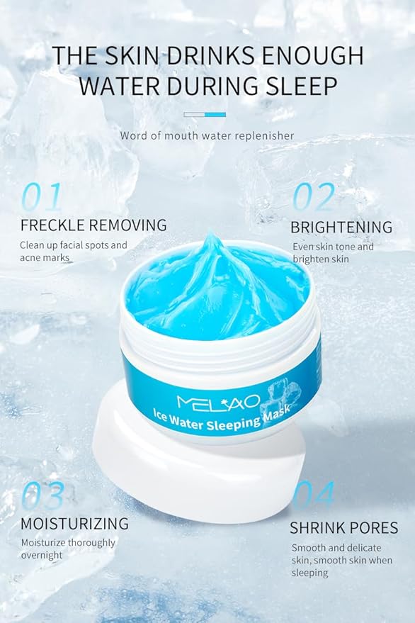 Ice Water Sleeping Mask with Coconut Oil & Dandlion Leaf Oil - Brighten and moisturizes facial skin, Boost Hydration, Squalane