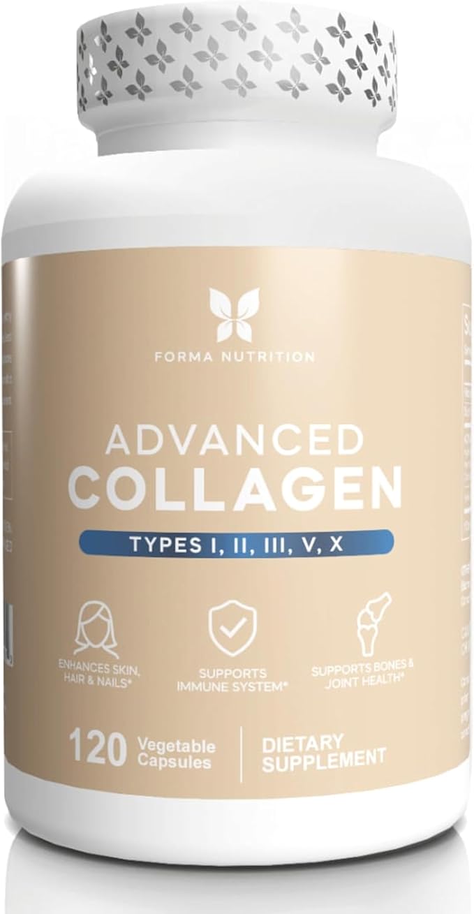 Multi-Collagen Peptides + Hyaluronic Acid – Type I II III V X – Skin, Hair & Joint Support – 120 Capsules.