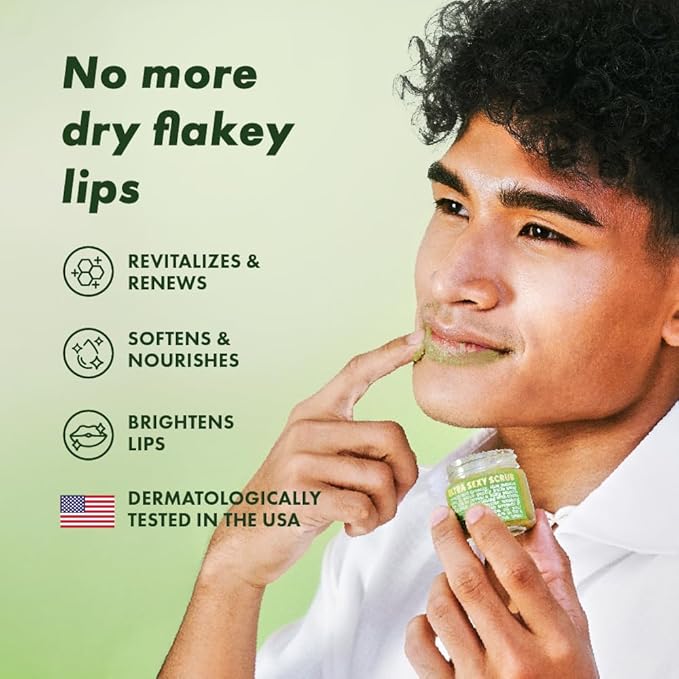 Handmade Heroes Matcha Latte Lip Scrub 1oz 100% Natural Vegan Skin Care Deep Conditioning Lip Scrub for Dry Lips with Jojoba Oil Avocado Oil - Natural Lightening Lip Exfoliator & Lip Plumper