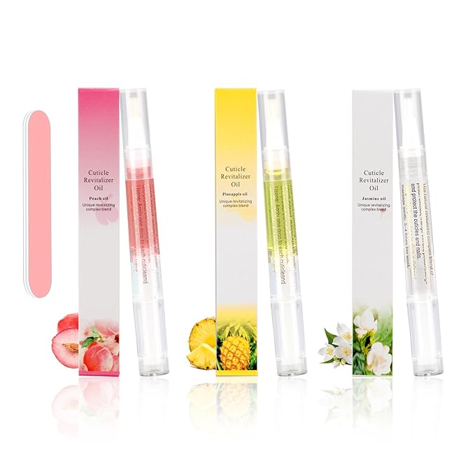 Meschett 3PCS Nail Cuticle Oil Pens with Nail File, Cuticle Oil for Nails from Natural, Nail Oil Cuticle for Cracked and Dry Nail(Pineapple & Peach & Jasmine Flavor)