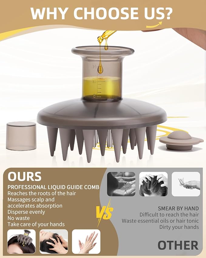 Hair Oil Applicator Brush, Scalp Oil Applicator Hair Oil Dispenser Hair Growth Oil Comb with Silicon Massage TeethScalp Oil Applicator for Scalp Hair Oiling Applicator with Massage Balls