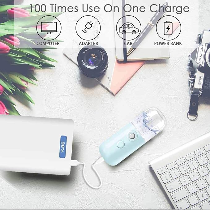 GIVERARE 2 Pack Nano Facial Steamer, Handy Mini Mister, USB Rechargeable Mist Sprayer, 30ml Visual Water Tank Moisturizing&Hydrating for Face, Skin Care, Eyelash Extensions-Blue