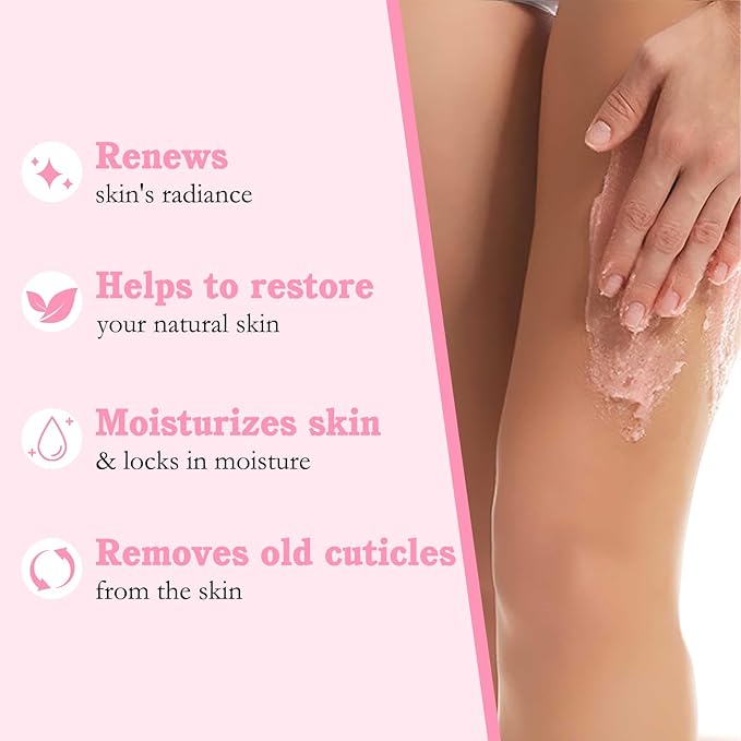 Body Scrub & Body Gel 2 in 1, Body Exfoliator Pink Frosted Salt Texture Effectively Removes Old Cuticles Clear Exfoliating Gel Deep Moisturizing Soothing Skin