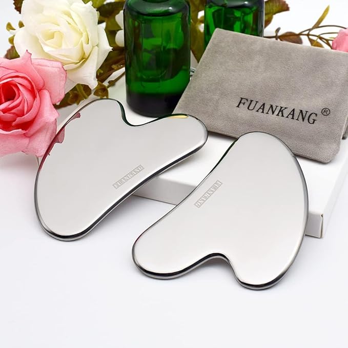 Gua Sha Facial Tools with Travel Pouch Stainless Steel Scraping Massage Tool for Face