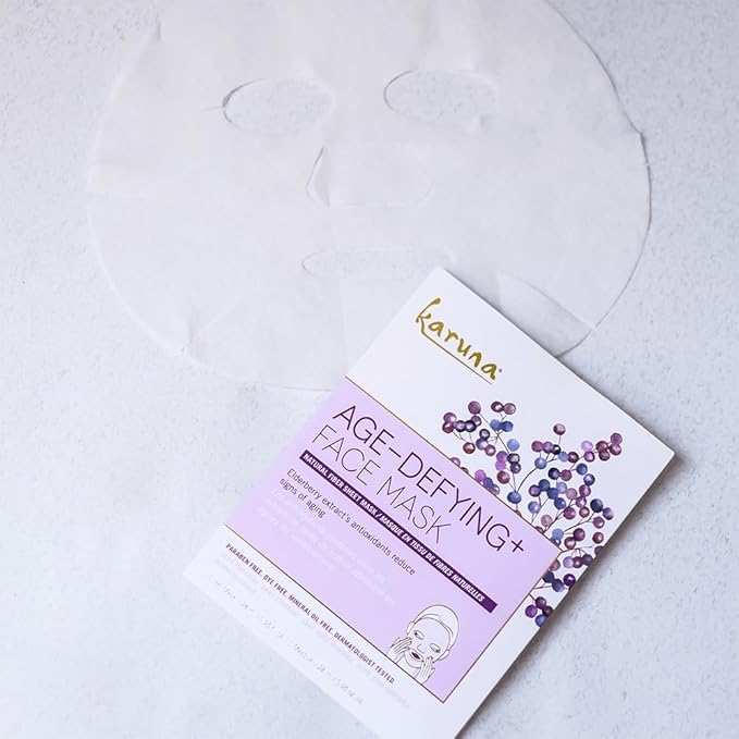 Karuna Age-Defying + Clarifying Sheet Masks (5-Pack) & Multi-Tasking Face Oil (30 mL) – Glow-Boosting Skincare Set for Nourished, Radiant Skin
