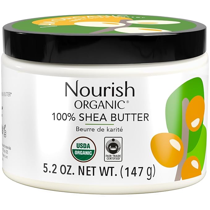 Nourish Organic Moisturizing Shea Butter – Organic Fair Trade Certified Shea Butter for Sensitive Skin Care, Face Care & Hair Care, 5.2 Oz Jar + Washable Cotton Round