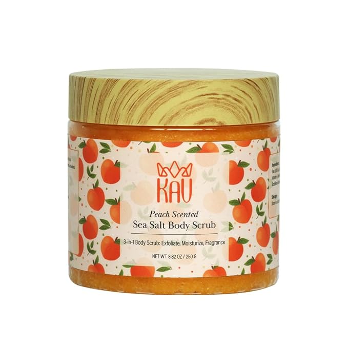 KAV Salt Body Scrub - Natural Exfoliating Salt Scrub for Body and Face, Helps with Moisturizing Skin, Dead Cell Removal, Rejuvenation and Relaxation, 4 Scents (Peach)