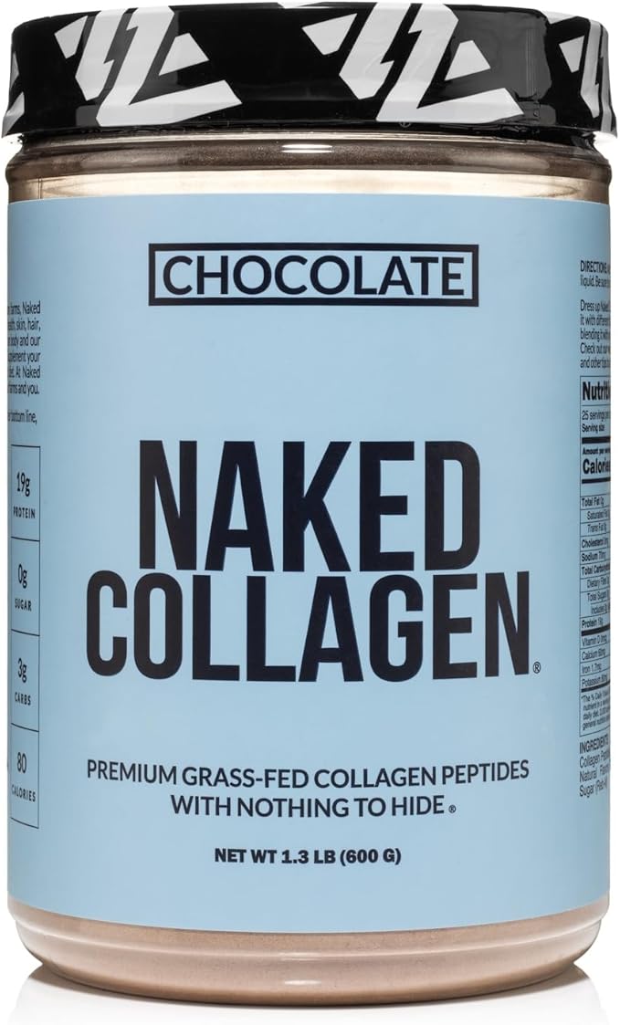 NAKED Chocolate Collagen Peptides Protein Powder, 24 Servings, Pasture-Raised, Grass-Fed Hydrolyzed Collagen Supplement, Paleo Friendly, Non-GMO, Keto, Gluten Free, 20oz