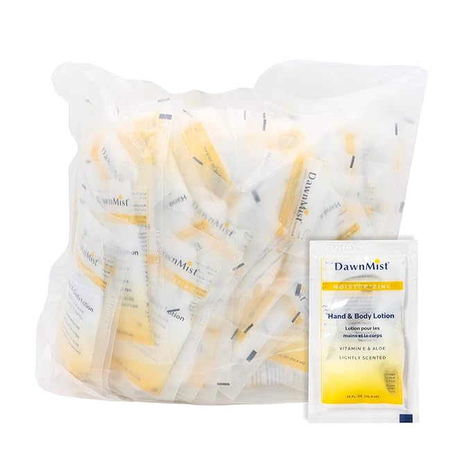 Dukal Moisturizing Lotion - 100 Pack, Hand & Body, Aloe & Vitamin E, Coconut Fragrance, 0.35 oz Single-Use, Alcohol-Free