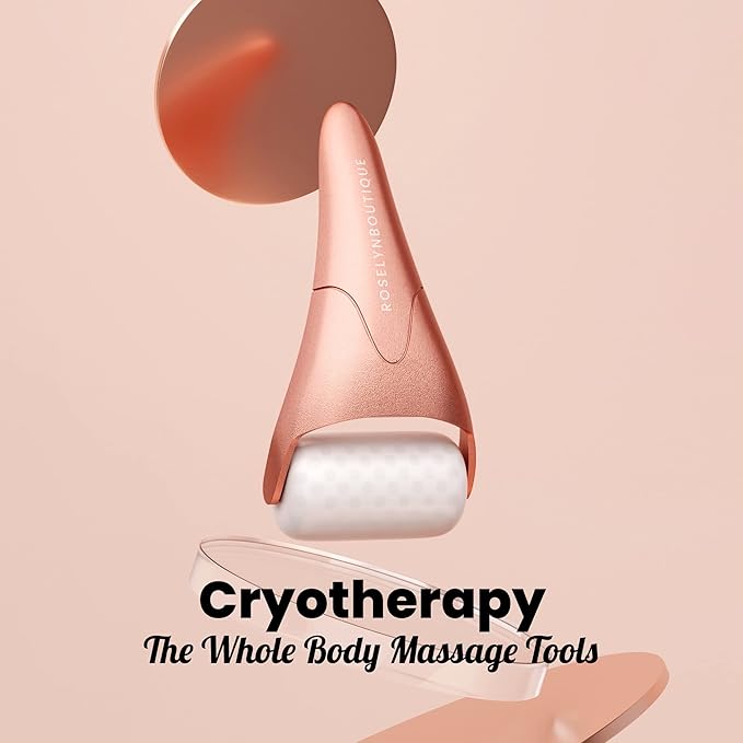 ROSELYNBOUTIQUE Ice Roller for Face Wrinkles Fine Lines Puffiness Stick Massager Facial Skin Care Tools Self Care Gifts for Men Women (Rose Gold)