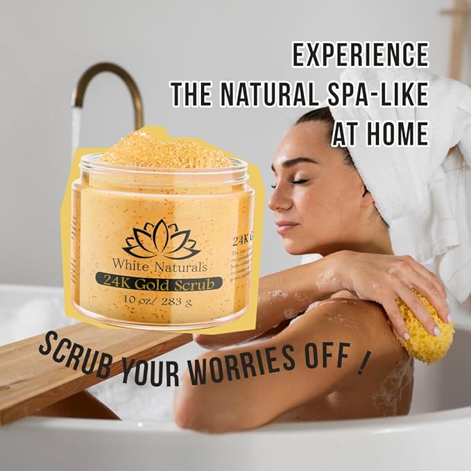 24K Gold Body Scrub, Natural Exfoliating Face Sugar Scrub With Anti-Aging Properties, Pure Skin Moisturizer, Reduce Wrinkles Deep Pore Cleansing Moisturizing Hydrating Skincare, Great Gift for Women