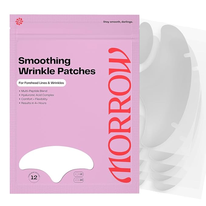 Morrow Beauty - Peptide-Infused Smoothing Forehead Wrinkle Patches - Overnight Patches for Smoothing Fine Lines and Wrinkles, Anti Aging Stickers for Forehead, Bonus Smile Line (36 Count)