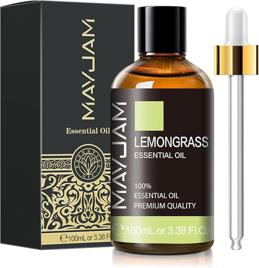 Lemongrass Essential Oil, 3.38fl.oz, MAYJAM Premium Essential Oils with Glass Dropper, Lemongrass Oil for Diffuser, Aromatherapy