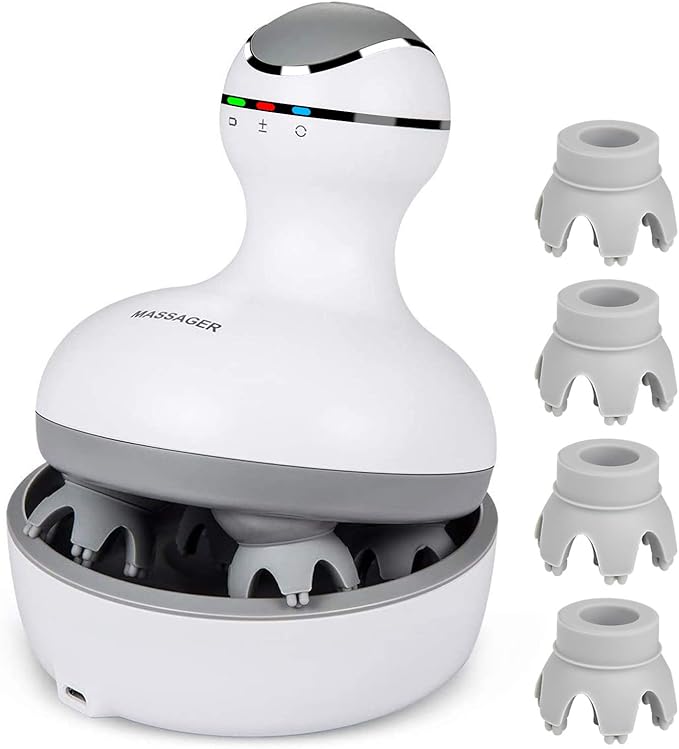 cotsoco Electric Scalp Head Massager, Scalp Hair Massage Waterproof Head Massager with 4 Heads 84 Nodes for Hair Growth and Stress Release Massage White