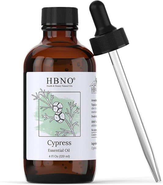 HBNO Cypress Essential Oil - Huge 4 oz (120ml) Value Size - Natural Cypress Oil - Perfect for Cleaning, Aromatherapy, DIY, Soap and Diffuser - Cypress Essential Oils