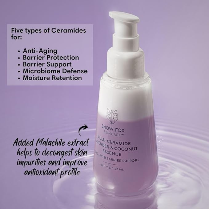 Snow Fox Skincare Goodnight Lavender Facial Cleansing Oil - Multi-Ceramide French Lavender & Coconut Essence Serum Bundle