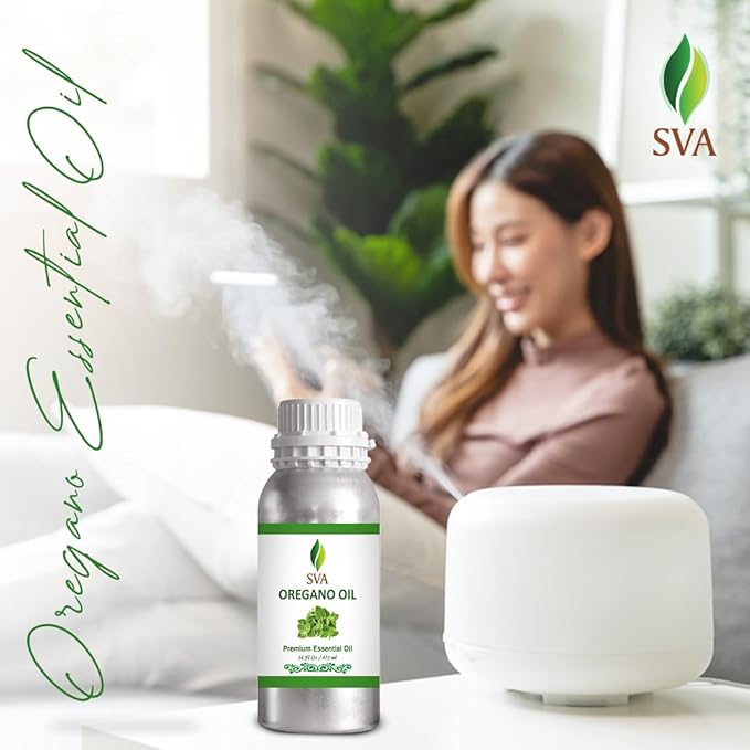 SVA Oregano Essential Oil – 16 Fl Oz – 100% Natural Oregano Oil - for Diffuser, Hair Care, Face, S-kin Care, Aromatherapy, Scalp and Body Massage, Soap and Candle Making
