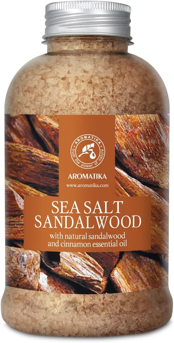 Bath Salts Sandalwood 21.16 Oz - Natural Sandalwood & Cinnamon Essential Oil - Sea Salt - Best for Bath - Good Sleep - Relaxing - Body Care - Beauty
