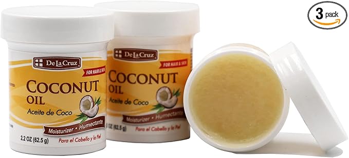 De La Cruz Coconut Oil - Expeller Pressed Coconut Oil for Skin and Hair - Natural Moisturizer for Skin and Hair - 2.2oz (3 Jars)