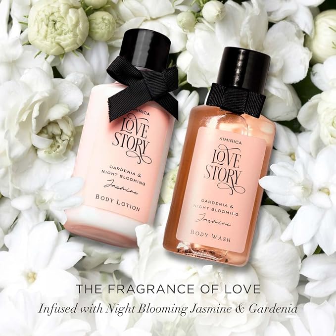 Nothing But Love Gift Set | Romantic Bath & Body Care Kit with Gardenia & Jasmine Fragrance | Includes Body Wash, Lotion & Loofah | Ideal Valentine’s Gift for Women & Men