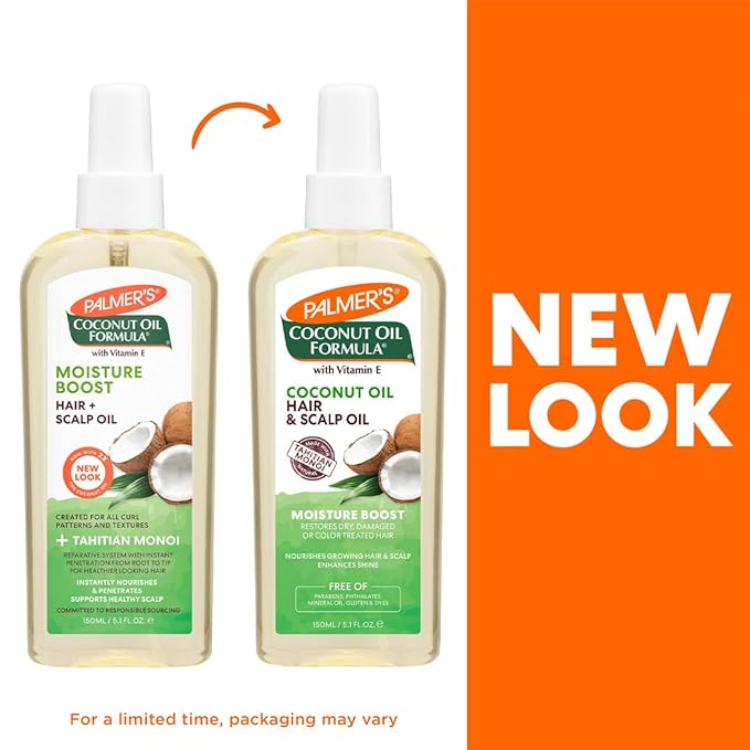 Palmer's Coconut Oil Moisture Boost, Restorative Hair and Scalp Oil Spray, Lasting Hydration and Shine for Dry or Damaged Hair, Promotes Scalp Health, 5.1 Oz